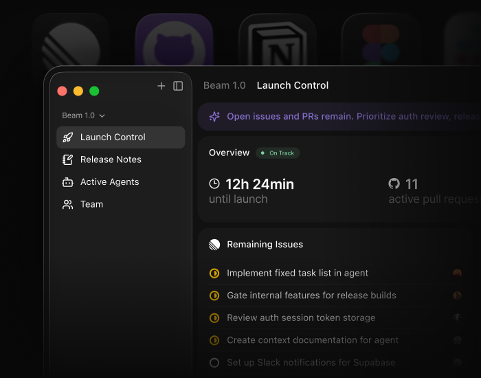 Team dashboard showing launch progress
